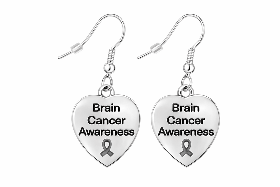 Brain Cancer Awareness Heart Earrings - Fundraising For A Cause