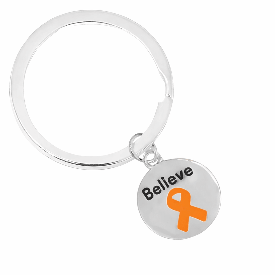 Orange Ribbon Circle Believe Charm Split Style Key Chains - Fundraising For A Cause