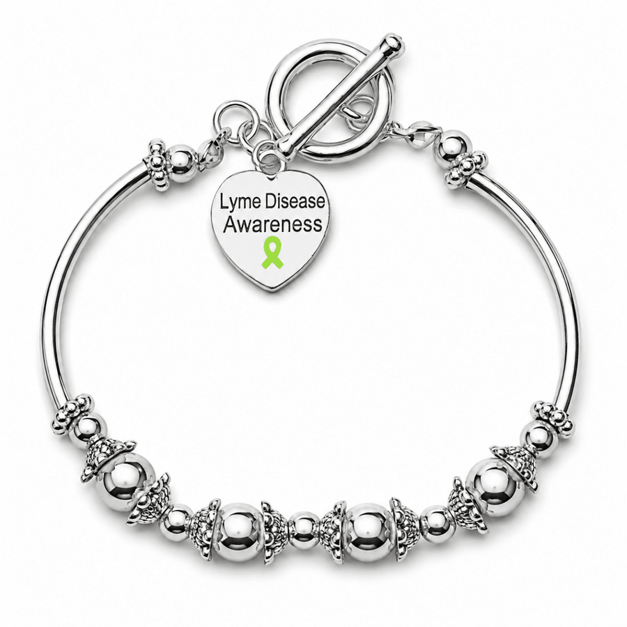 Lyme Disease Awareness Heart Charm Partial Beaded Bracelets - Fundraising For A Cause