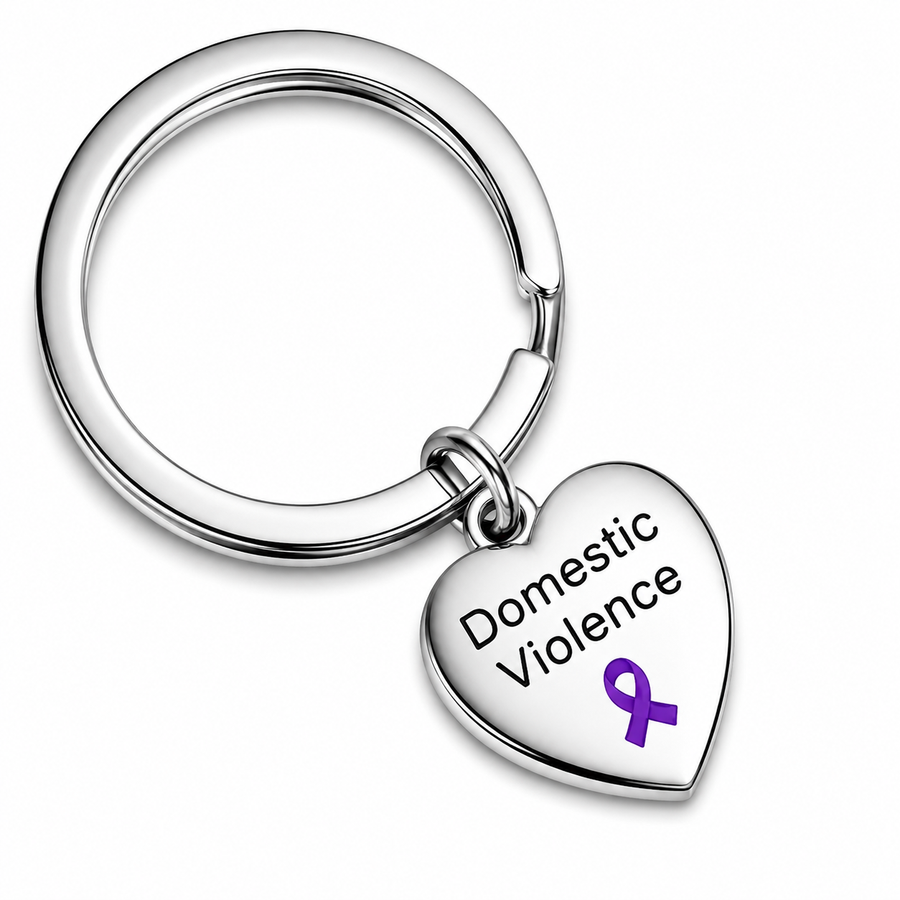 Domestic Violence Awareness Ribbon Heart Charm Split Style Key Chains