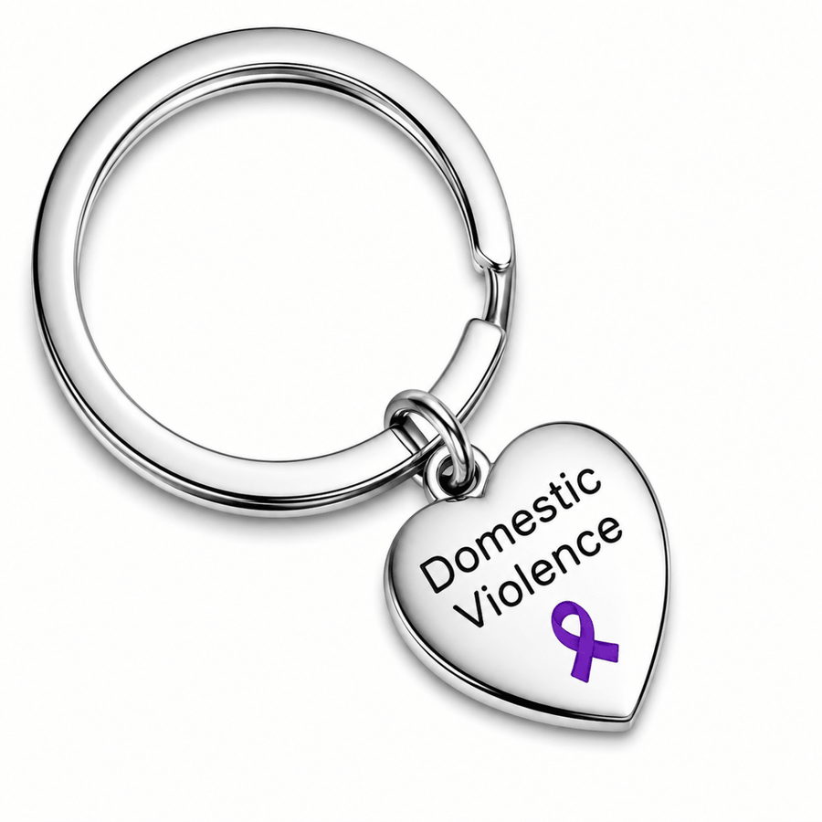 Domestic Violence Awareness Ribbon Heart Charm Split Style Key Chains - Fundraising For A Cause