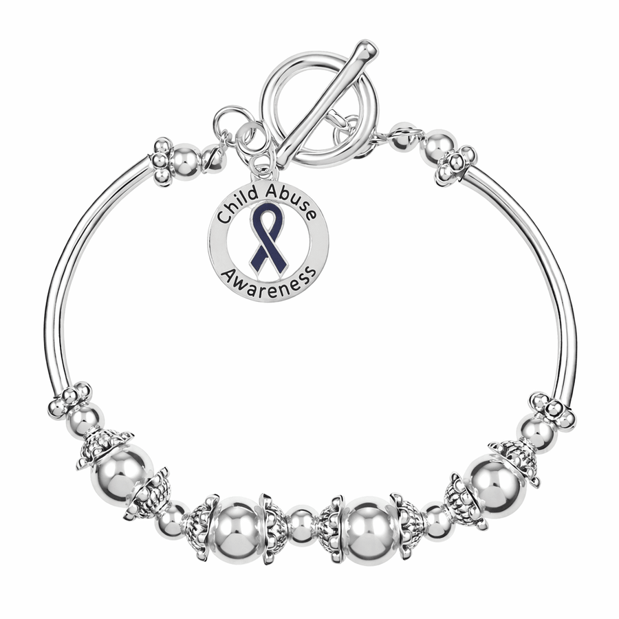 Child Abuse Awareness Circle Charm Partial Beaded Bracelets - Fundraising For A Cause