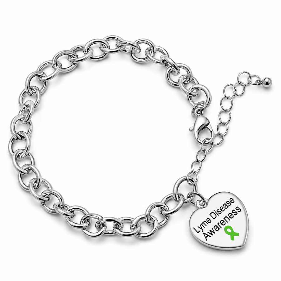 Lyme Disease Awareness Heart Charm Chained Style Bracelets - Fundraising For A Cause