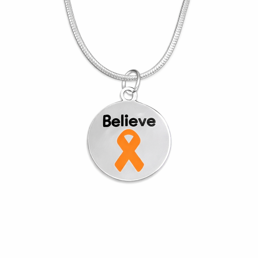 Circle Believe Orange Ribbon Charm Necklaces