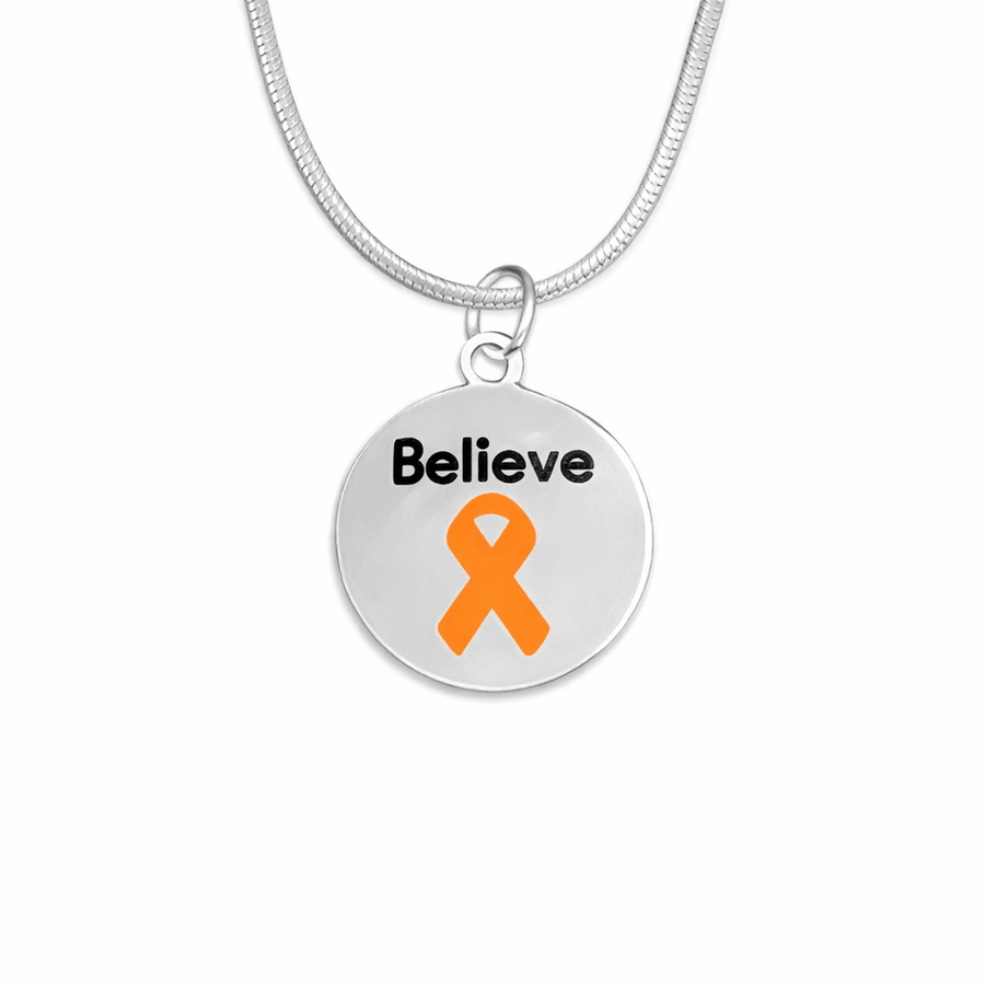 Circle Believe Orange Ribbon Charm Necklaces - Fundraising For A Cause