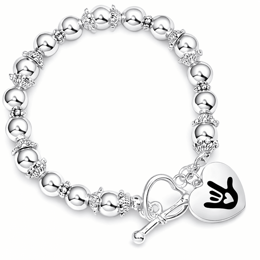 Deaf Symbol for I love You Hand Sign Beaded Charm Bracelets - Fundraising For A Cause