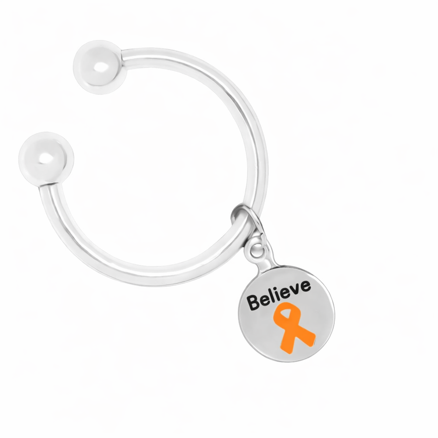 Orange Ribbon Circle Believe Charm Key Chains