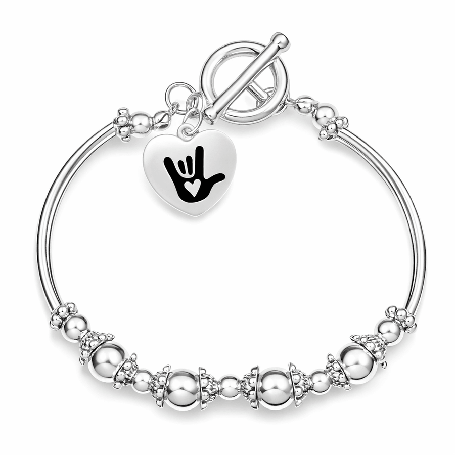 Deaf Symbol for I Love You Hand Sign Partial Beaded Bracelets
