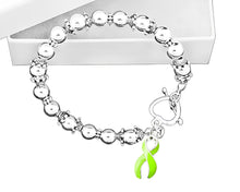 Load image into Gallery viewer, Light Green Ribbon Charm Silver Beaded Bracelets - Fundraising For A Cause