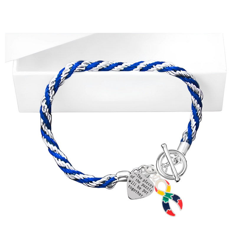 Autism Pieces of The Puzzle Rope Style Ribbon Bracelets - Fundraising For A Cause