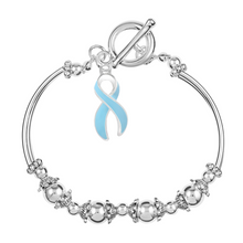 Load image into Gallery viewer, Light Blue Ribbon Charm Partial Beaded Bracelets