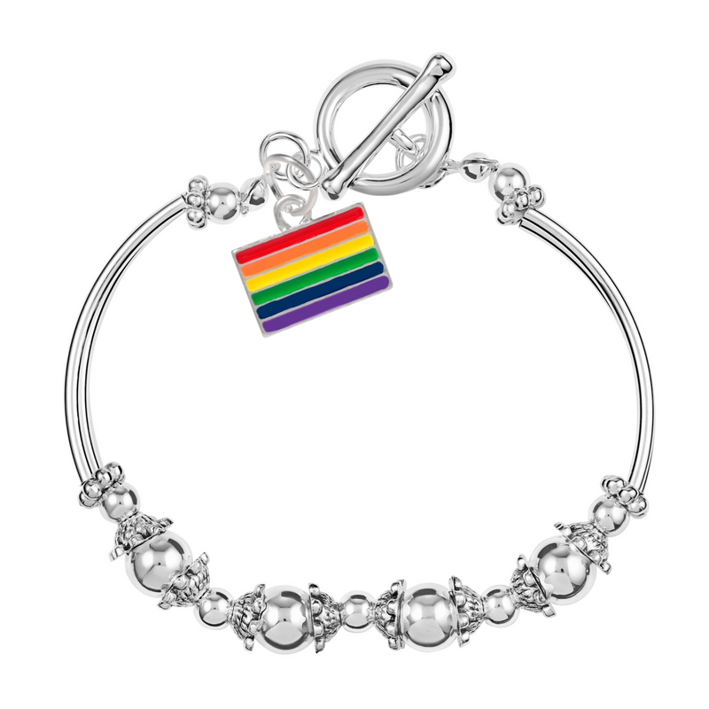 Rainbow Rectangle Charm Partial Beaded Bracelets, LGBTQ
