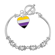 Load image into Gallery viewer, Nonbinary Heart Flag Partial Beaded Bracelet - Fundraising For A Cause