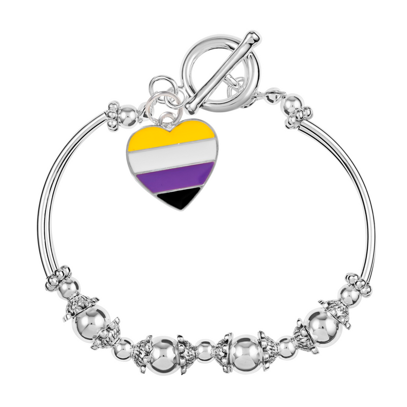 Nonbinary Heart Flag Partial Beaded Bracelet - Fundraising For A Cause
