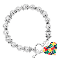 Load image into Gallery viewer, Autism Colored Puzzle Piece Heart Beaded Charm Bracelets