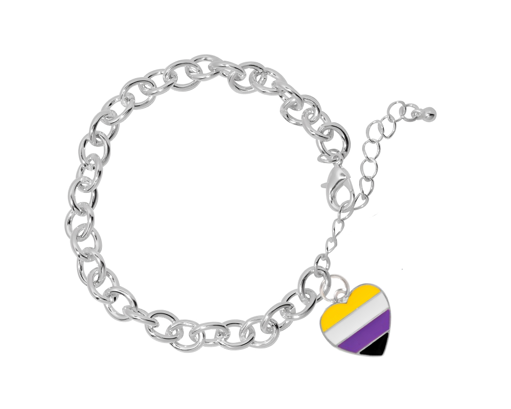 Nonbinary Heart Flag Chunky Charm Bracelets - Fundraising For A Cause