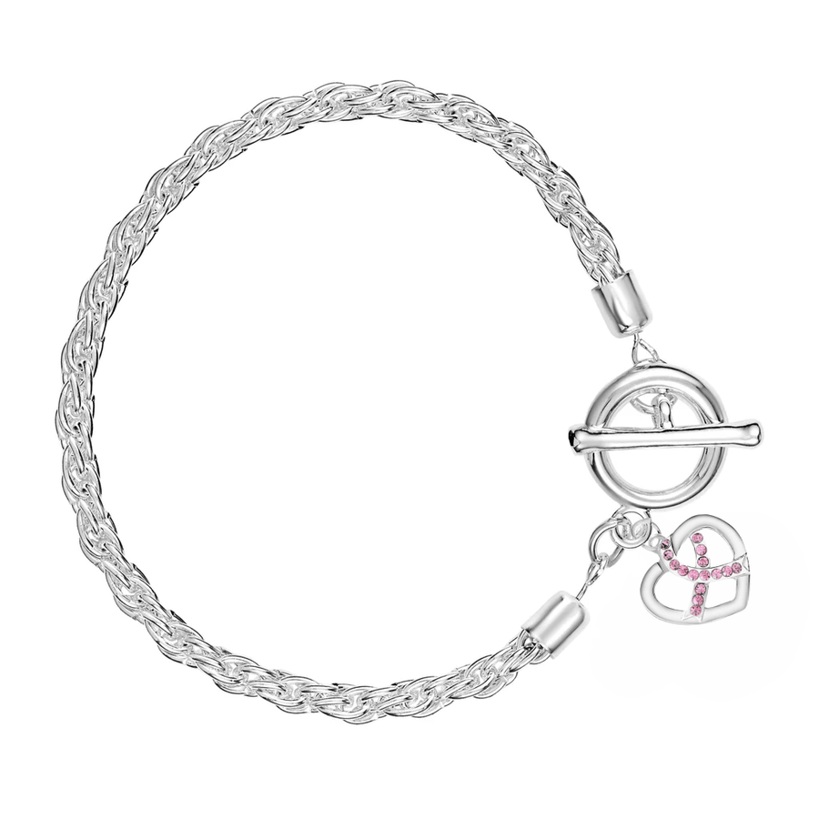 Breast Cancer Crystal Pink Ribbon Rope Bracelets - Fundraising For A Cause