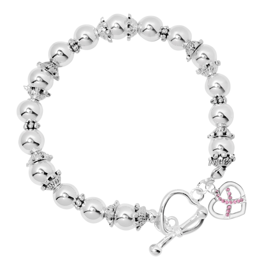 Breast Cancer Pink Crystal Ribbon Beaded Bracelets - Fundraising For A Cause