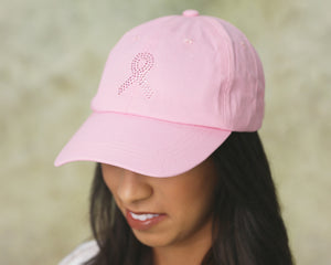 12 Pink Crystal Ribbon Baseball Hats in Pink - Fundraising For A Cause