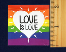 Load image into Gallery viewer, Square Bulk Rainbow Love is Love Heart Stickers, LGBTQ Gay Pride Awareness