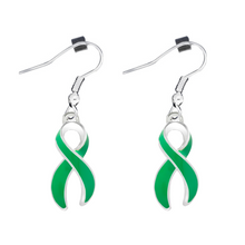 Load image into Gallery viewer, Large Green Ribbon Hanging Earrings