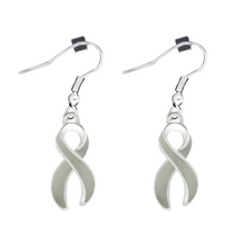 Load image into Gallery viewer, Large Gray Ribbon Awareness Hanging Earrings