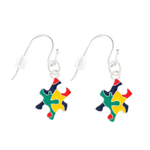 Load image into Gallery viewer, Autism Colored Puzzle Piece Hanging Earrings