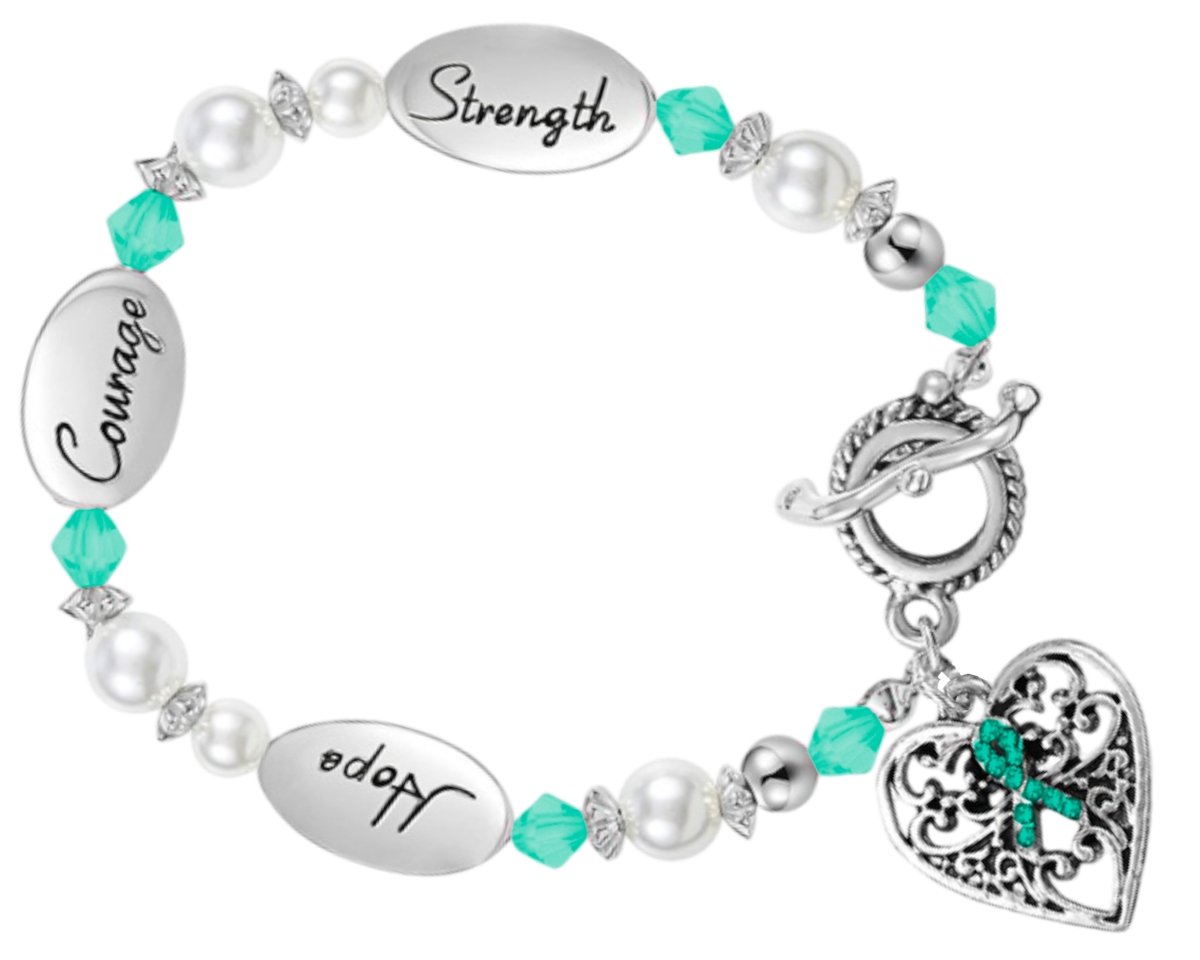 Teal Ribbon Hope Strength Bracelets for Ovarian Cancer, PTSD Awareness ...