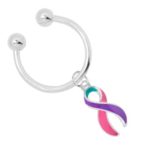 Load image into Gallery viewer, Pink, Purple &amp; Teal Ribbon Charms Horseshoe Keychains - Fundraising For A Cause