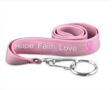 Load image into Gallery viewer, Bulk Hope Pink Ribbon Lanyards, Breast Cancer Awareness Badge Holder