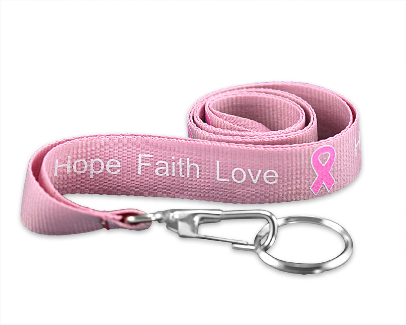 Bulk Hope Pink Ribbon Lanyards, Breast Cancer Awareness Badge Holder