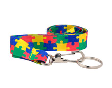 Load image into Gallery viewer, Bulk Autism Awareness Puzzle Piece Pattern Lanyards, Autism Ribbon 