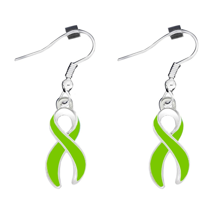 Lime Green Awareness Ribbon Hanging Earrings - Fundraising For A Cause