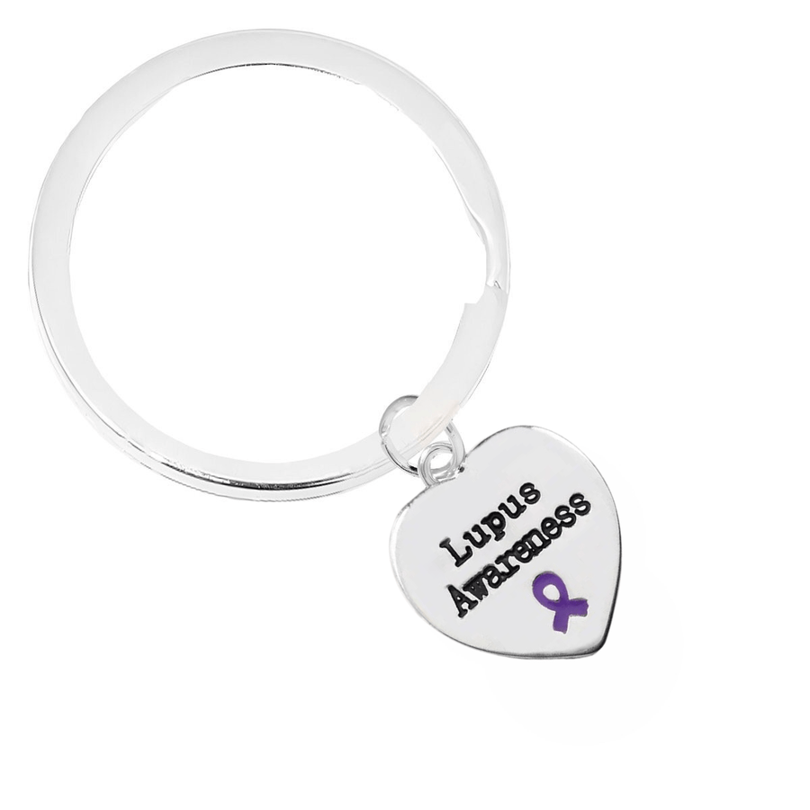 Lupus Awareness Ribbon Heart Charm Split Style Key Chains - Fundraising For A Cause