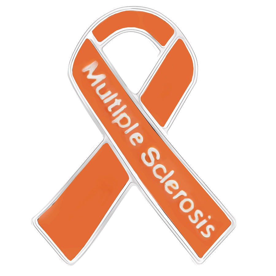 Multiple sclerosis awareness ribbon pin in orange