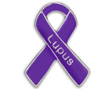 Load image into Gallery viewer, Lupus Awareness Ribbon Pins Wholesale, Bulk Purple Ribbon Jewelry