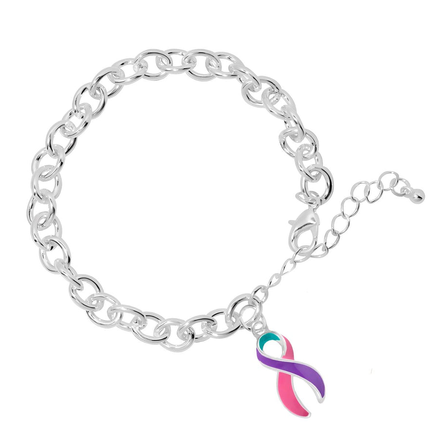 Pink, Purple & Teal Ribbon Chunky Chained Style Bracelets - Fundraising For A Cause
