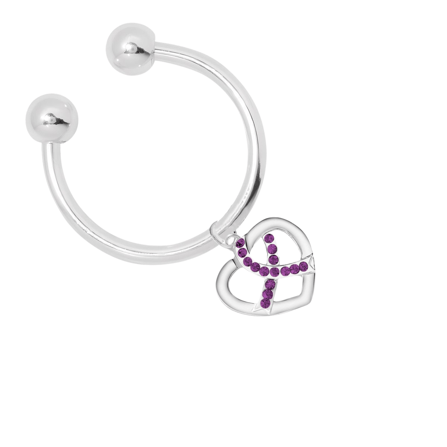 Purple Crystal Heart Horse Shoe Key Chains Ring - Fundraising For A Cause