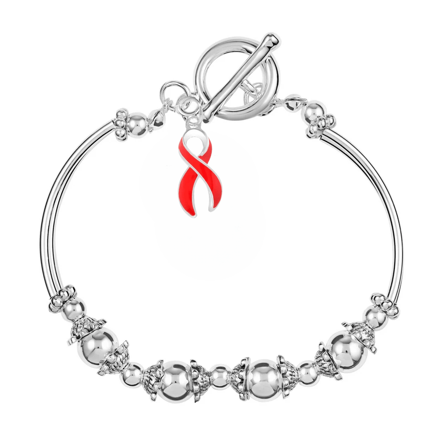 Red Ribbon Charm Partial Beaded Bracelets - Fundraising For A Cause