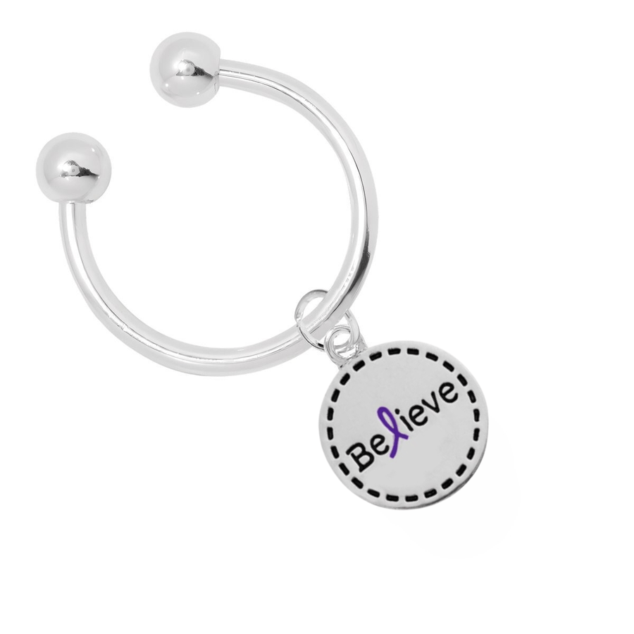 Round Believe Purple Ribbon Key Chains - Fundraising For A Cause