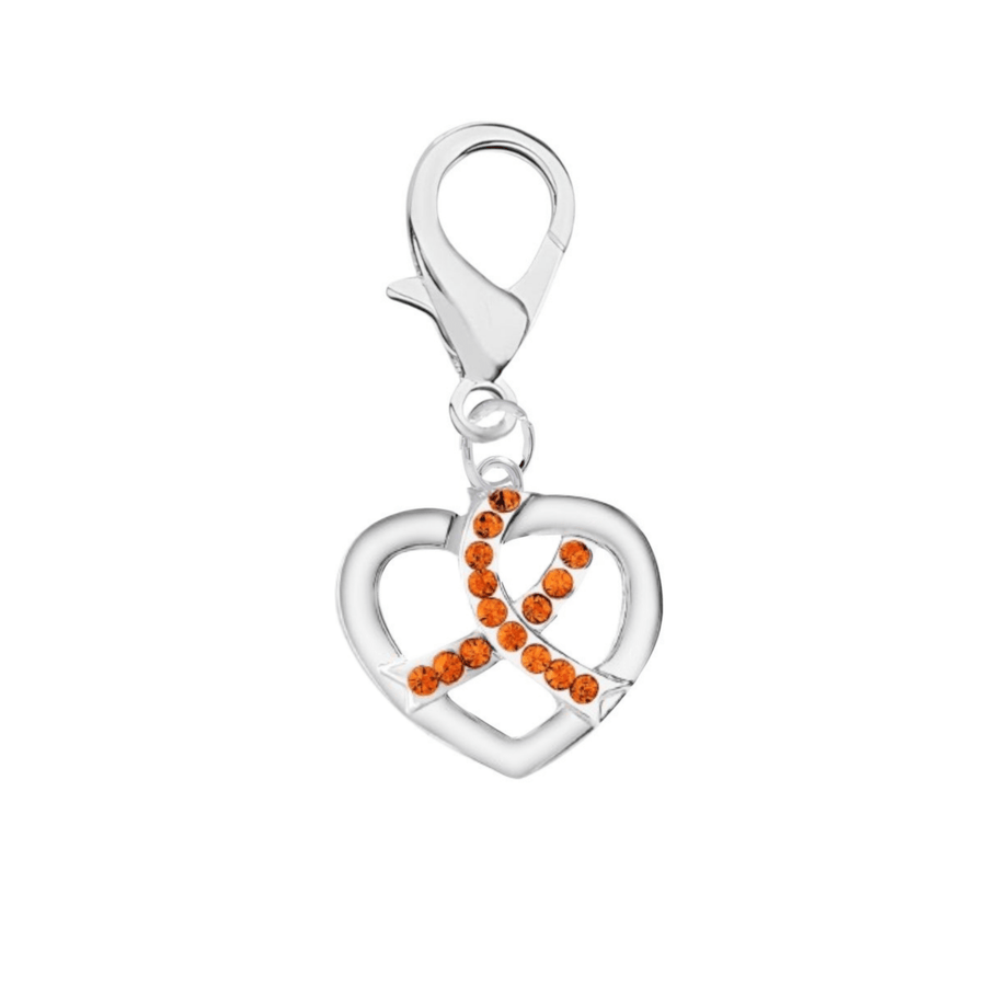 Silver Heart Crystal Orange Ribbon Hanging Charm - Fundraising For A Cause