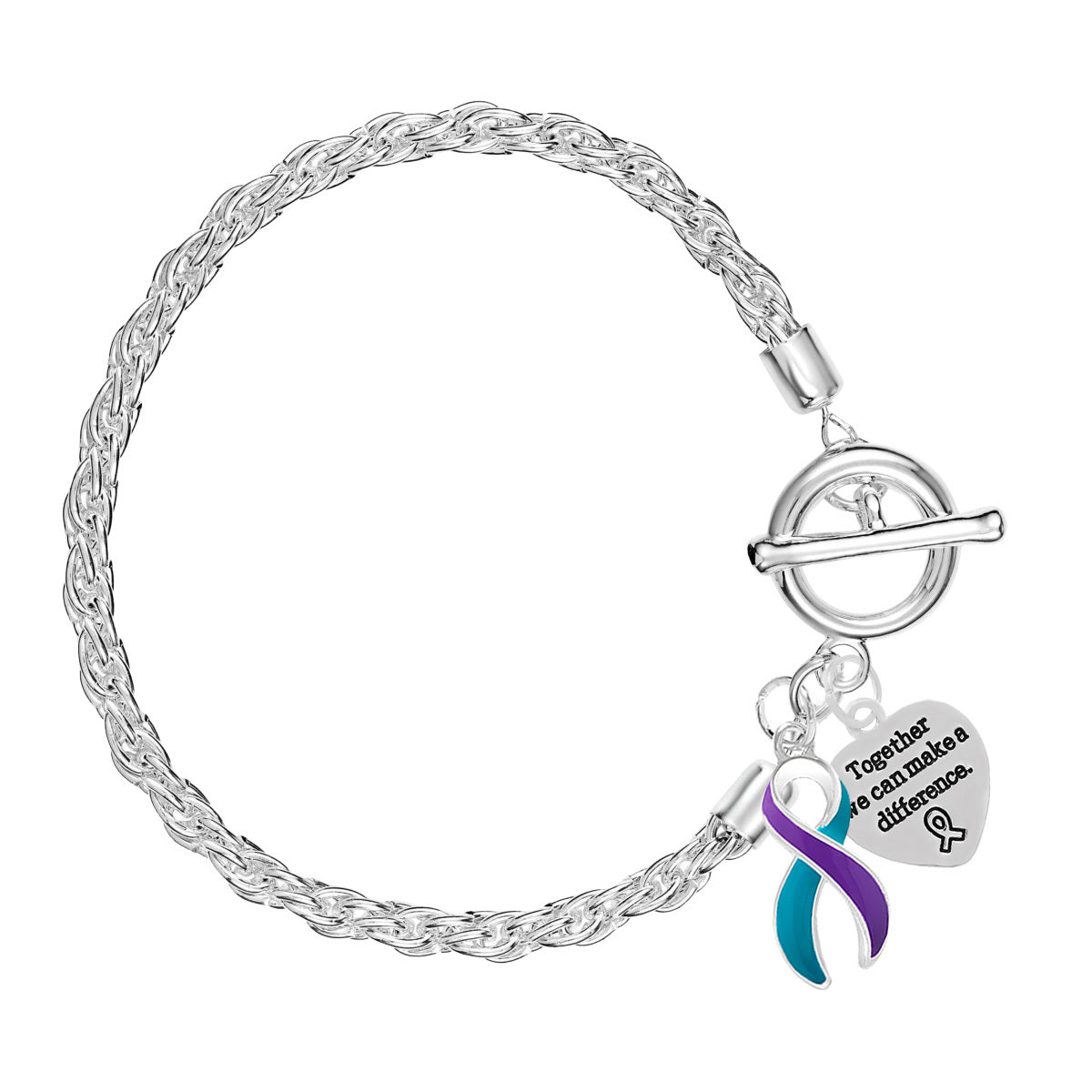 Teal & Purple Ribbon Charm Bracelets for Awareness & Gift Giving