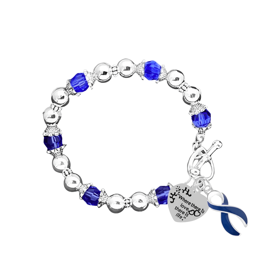 Where There is Love Dark Blue Ribbon Blue Beaded Bracelets - Fundraising For A Cause
