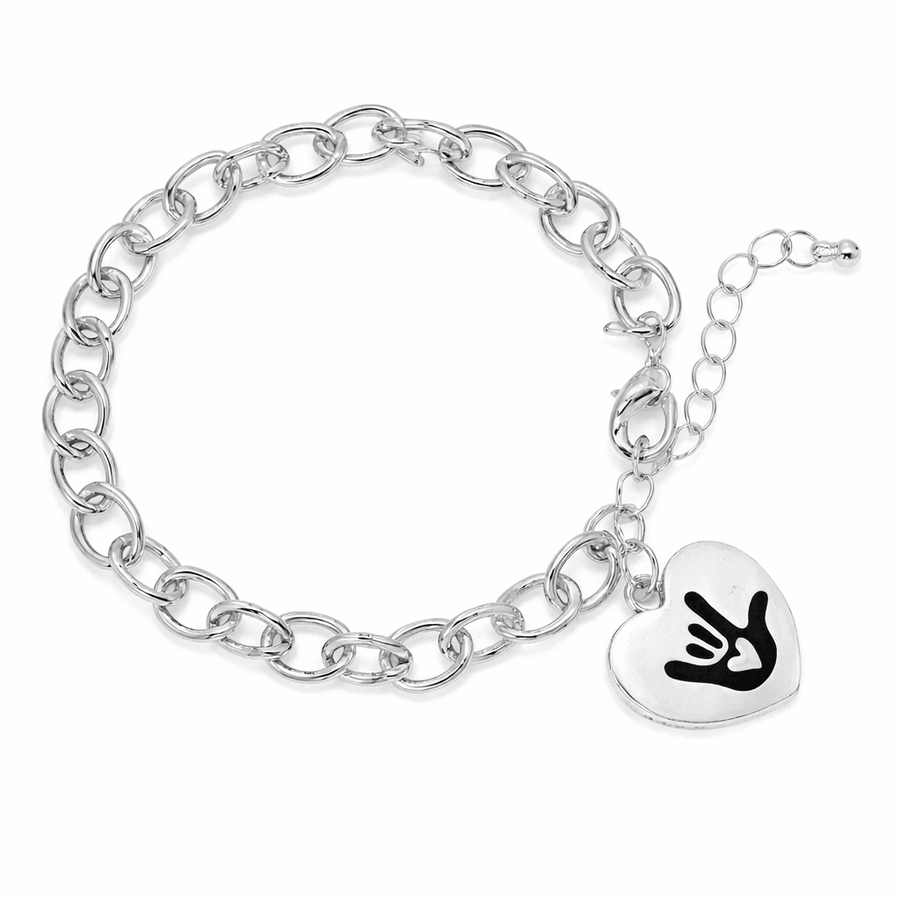 Deaf Symbol I love You Hand Sign Chunky Charm Bracelets