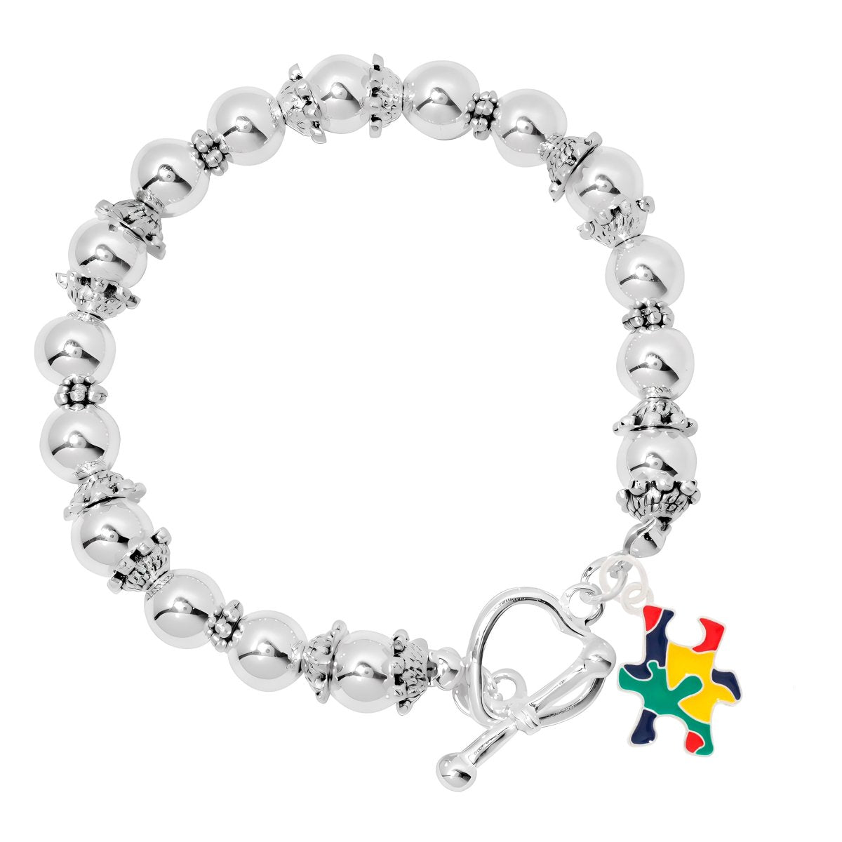 Autism Colored Puzzle Piece Silver Beaded Bracelets - Fundraising For A Cause