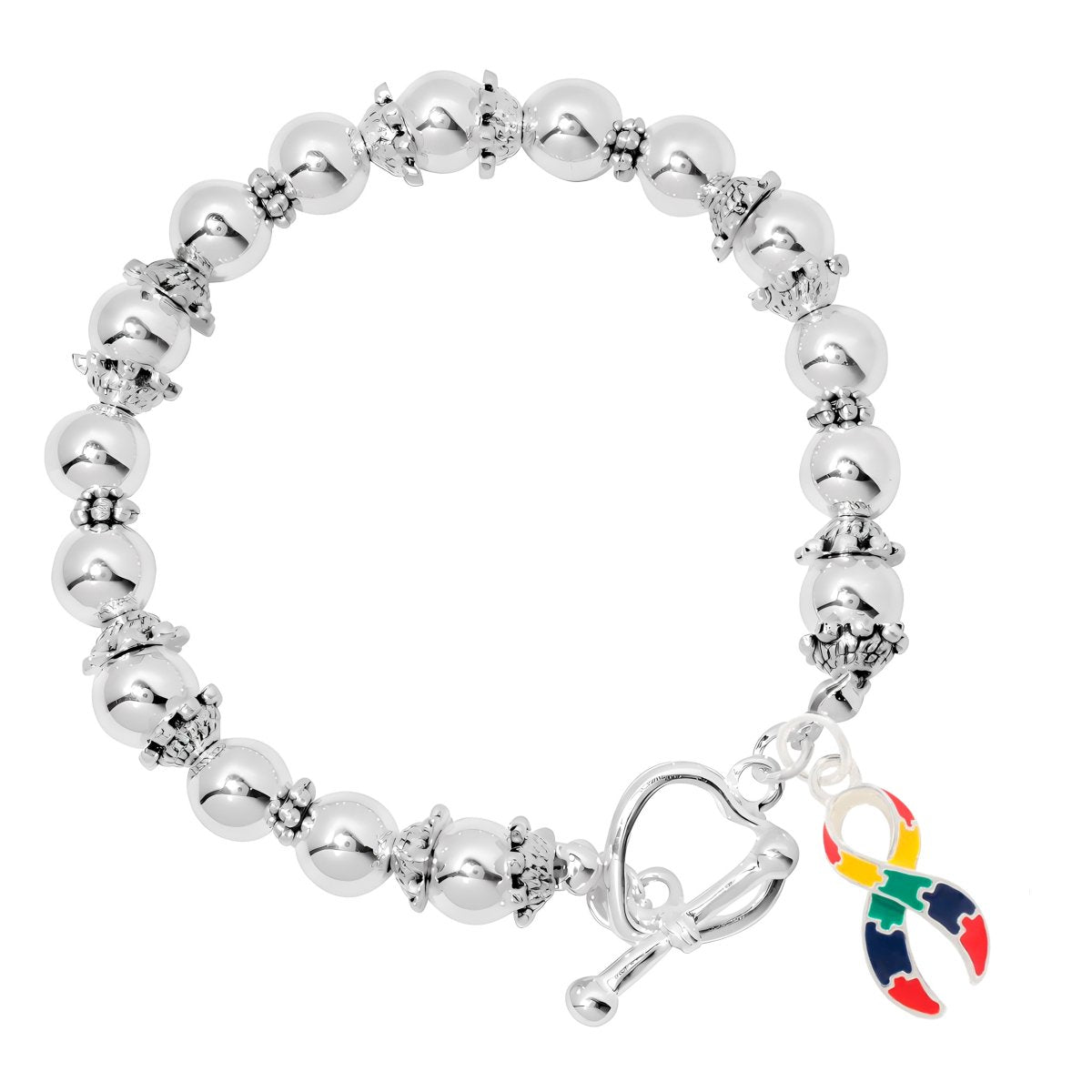 Autism Ribbon Silver Beaded Bracelets - Fundraising For A Cause