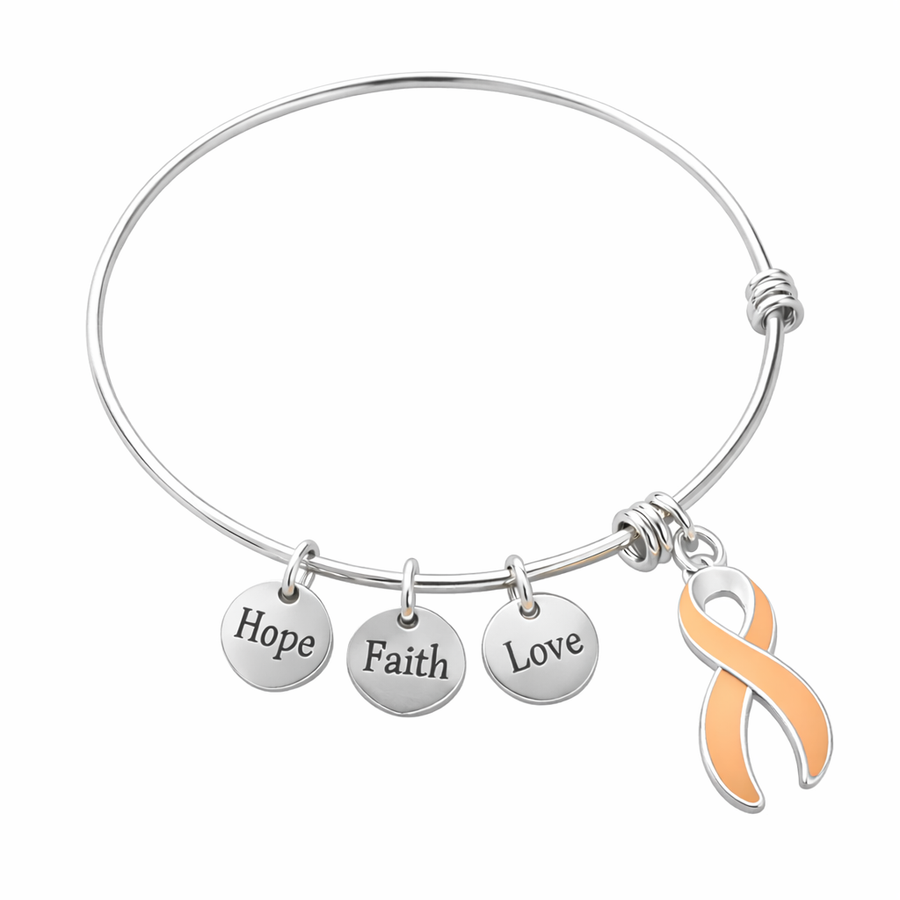 Large Peach Ribbon Awareness Retractable Bracelets