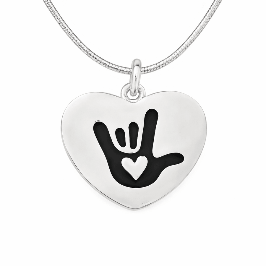 Deaf I Love You Sign Language Symbol Awareness Heart Necklaces