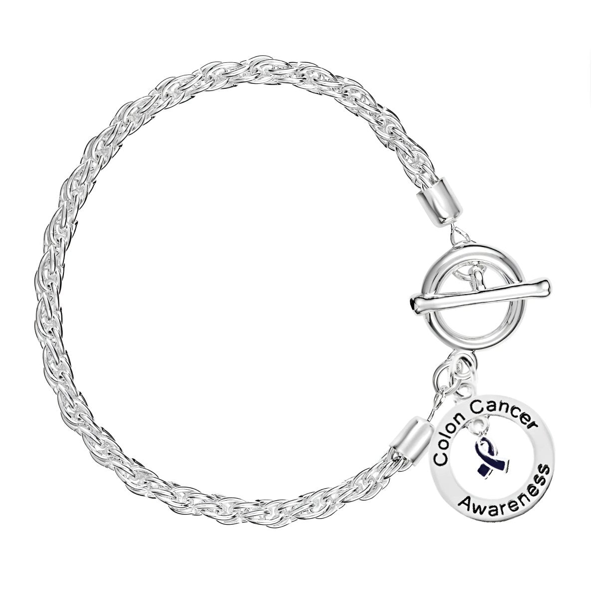 Colon Cancer Circle Dark Blue Ribbon Rope Charm Bracelets - Fundraising For A Cause