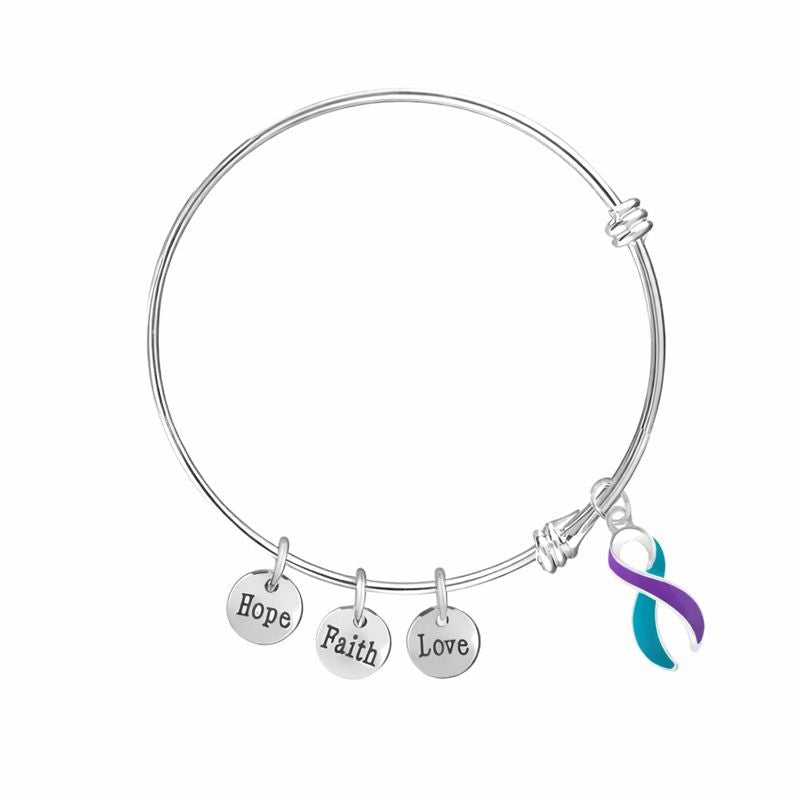 Large Teal & Purple Ribbon Awareness Retractable Bracelets - Fundraising For A Cause